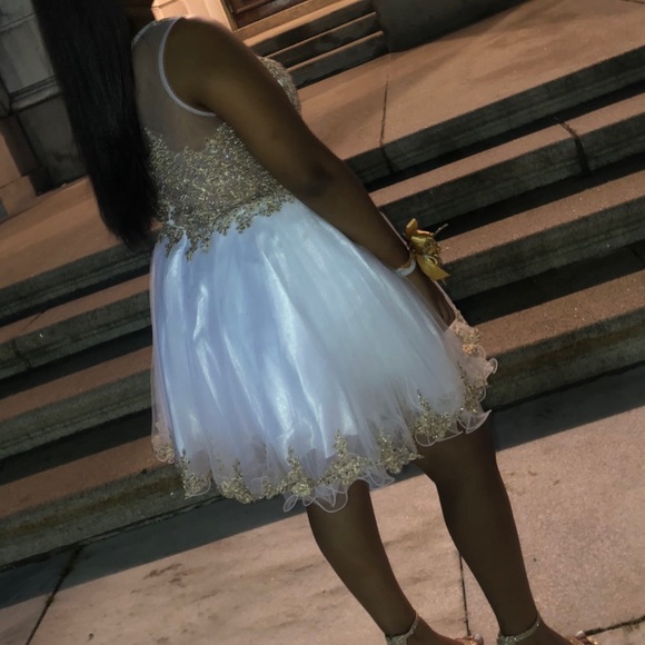 fiesta fashion 10148 short white and gold embroidered short dress - Picture 2 of 6